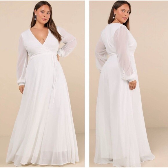 Lulus My Whole Heart White Long Sleeve Wrap Maxi Dress Size Large Wedding Bridal - Picture 1 of 10